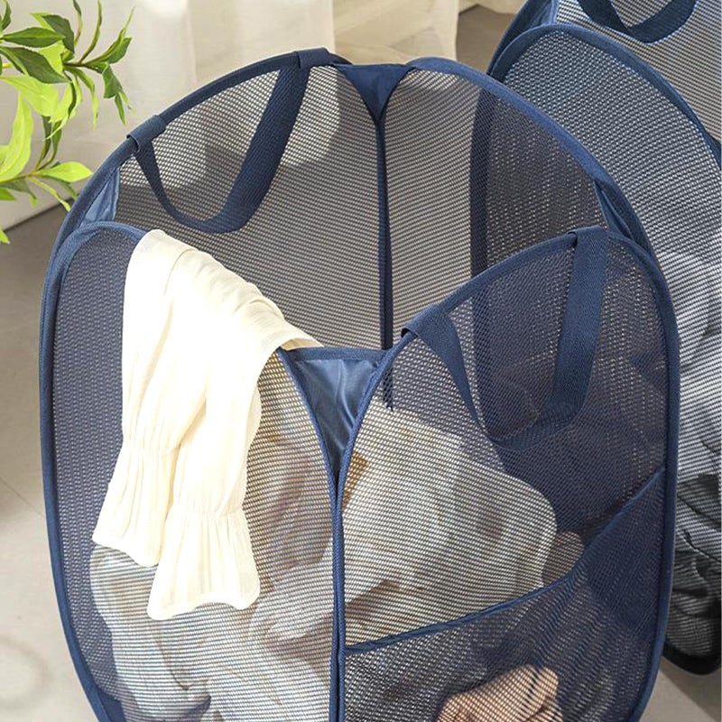 Buenod Pop up Laundry Hamper, Foldable Mesh Clothes Hamper for Kids Room, College Dorm or Travel, Collapsible Laundry Basket for Storage, Blue - Image 4